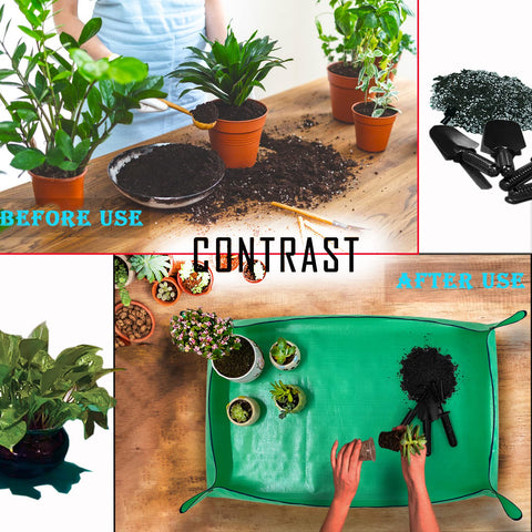 Corner buckles on BIUWING mat prevent spills during gardening tasks.
