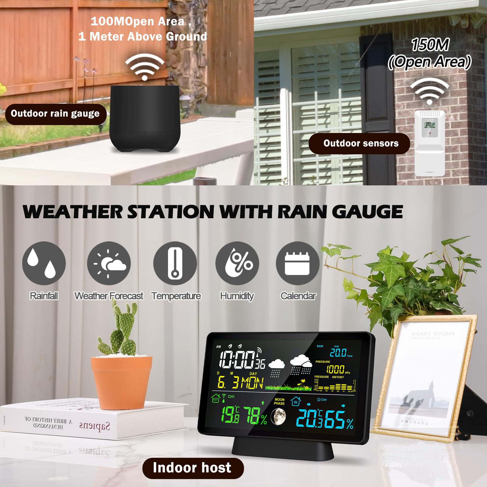 BIUWING weather station with 7.5-inch LCD display showing conditions