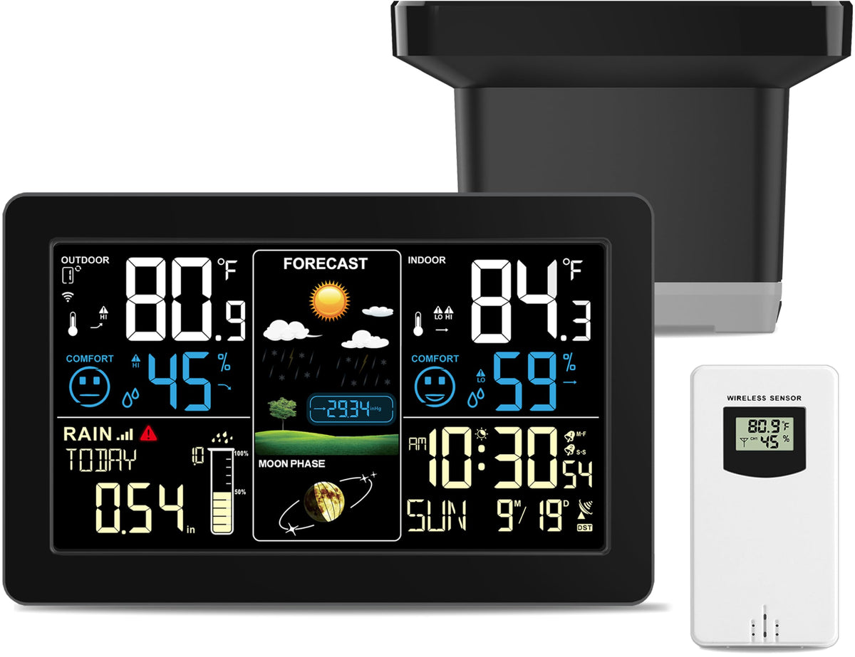 BIUWING weather station with rain gauge displays rainfall for smart garden planning