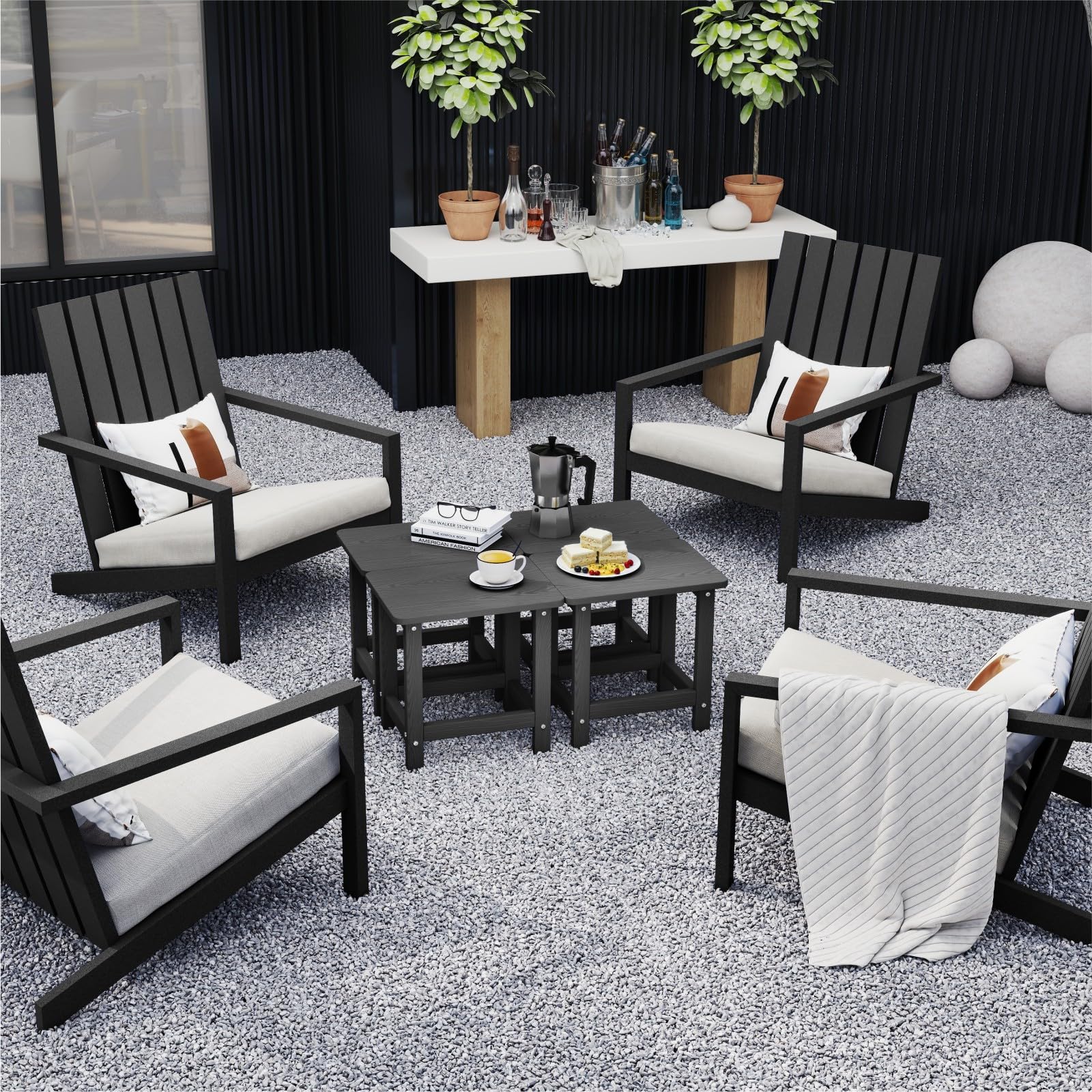 Pair the BIVODA side table with Adirondack chairs for a convenient snack station.