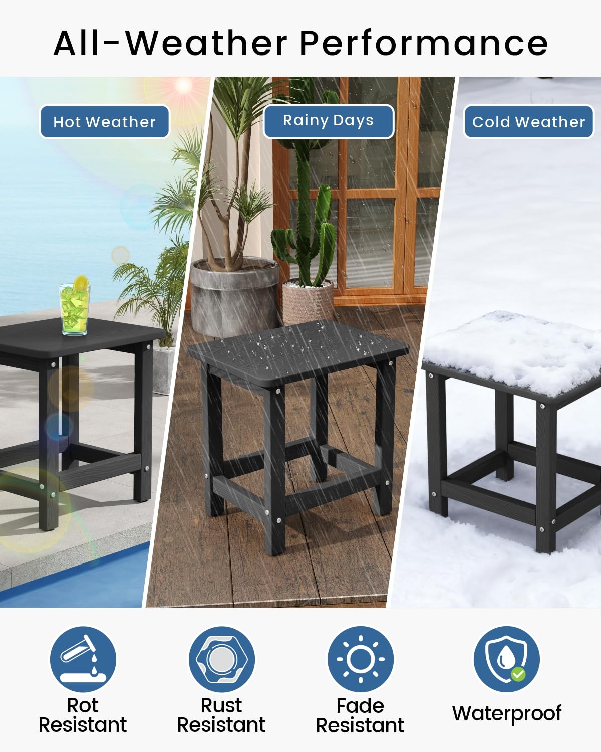 Fade-resistant color on the BIVODA side table maintains finish under sun exposure.