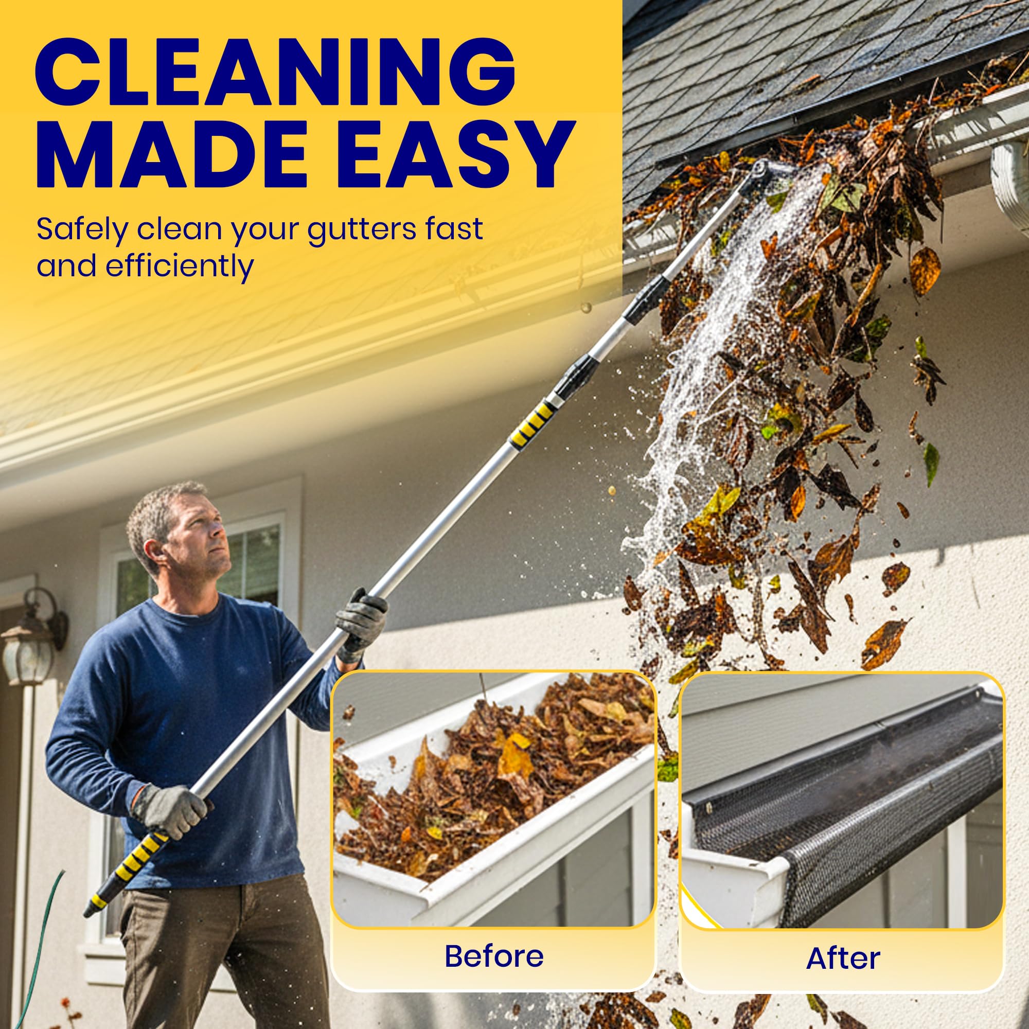 BIZSALVIDO ergonomic, lightweight grip supports comfortable operation from the ground.