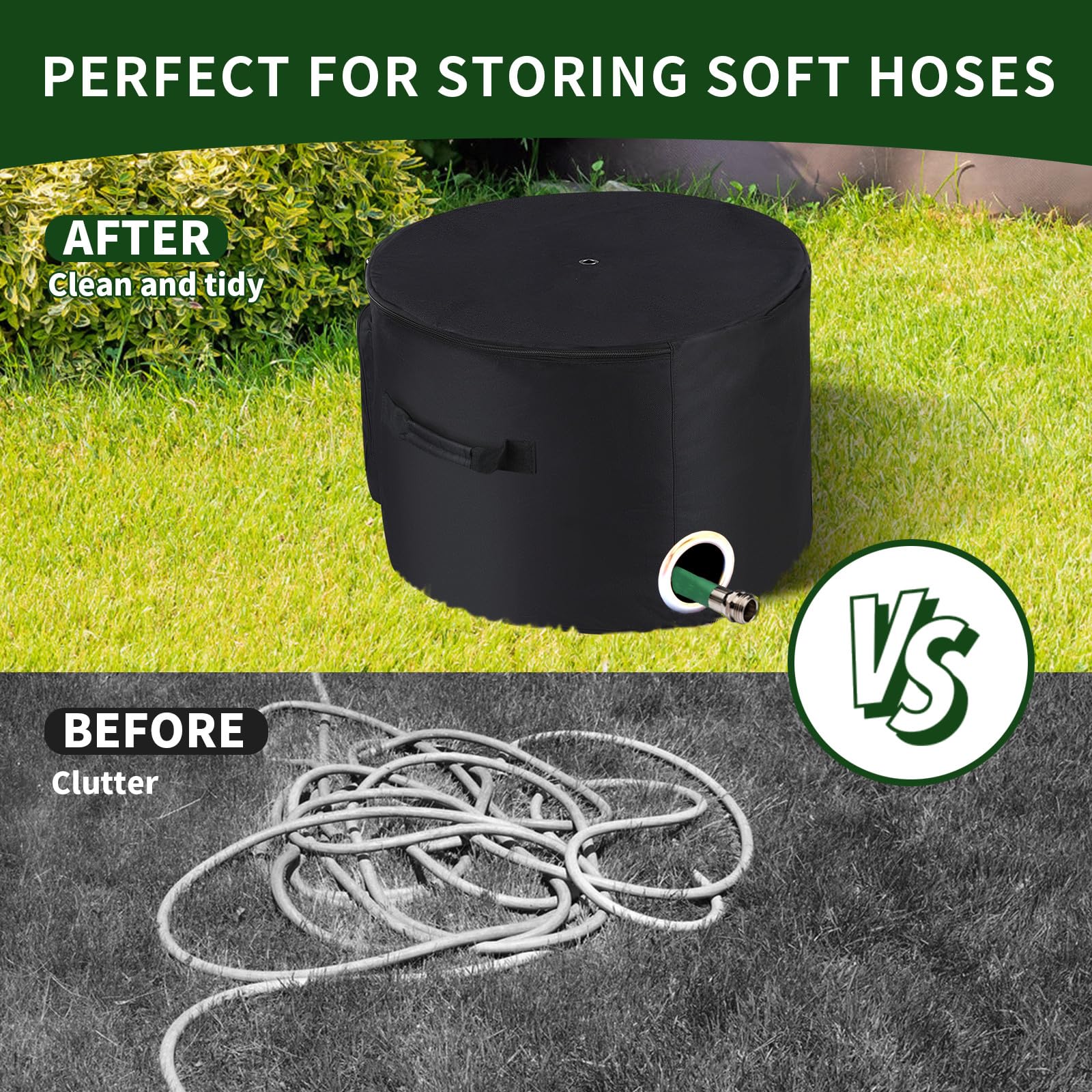 BJJZHH garden hose holder pot side pocket stores nozzles and tools neatly.
