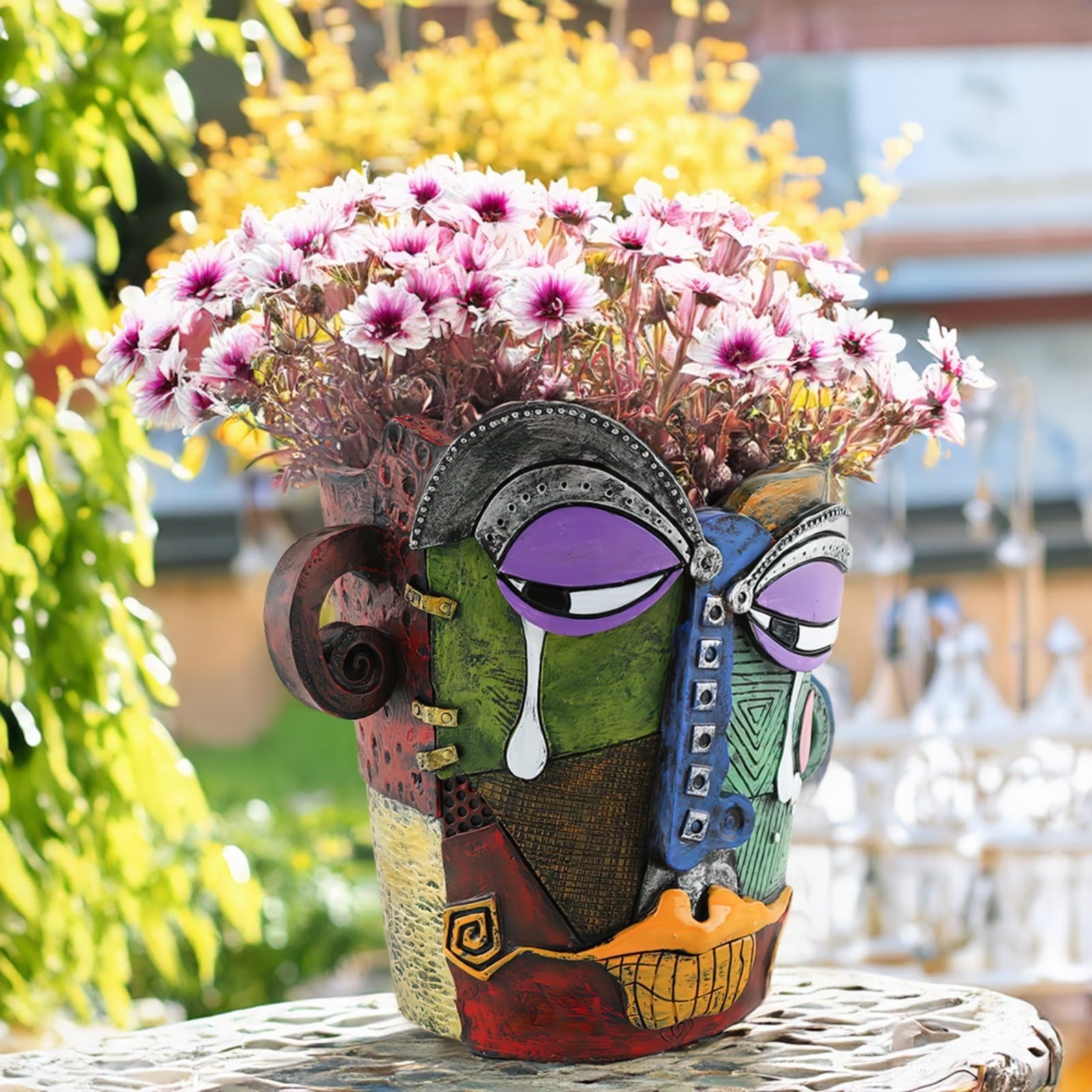 BJVF abstract face pot vibrant colors for indoor-outdoor use