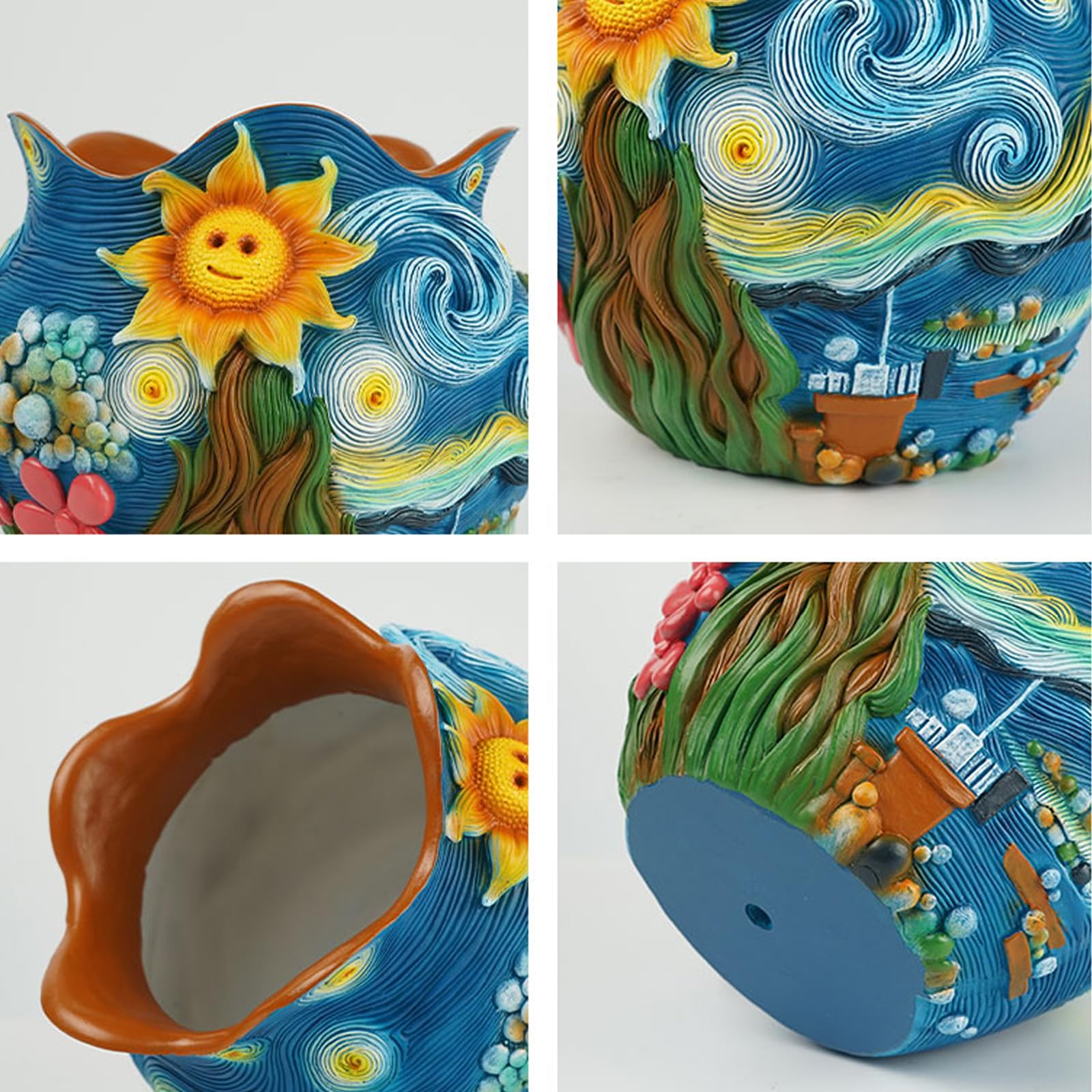 BJVF Starry Night planter features sunflowers and floral details for eye-catching shelves