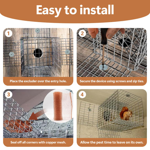 Installation kit with screws, ties, and copper mesh for quick setup