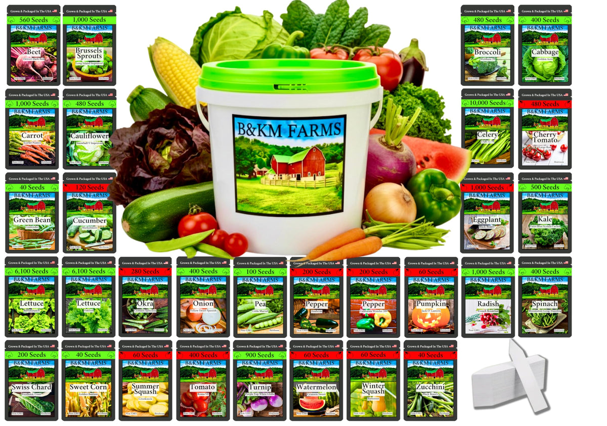 B&KM Farms survival seed kit cover for durable home storage and easy access