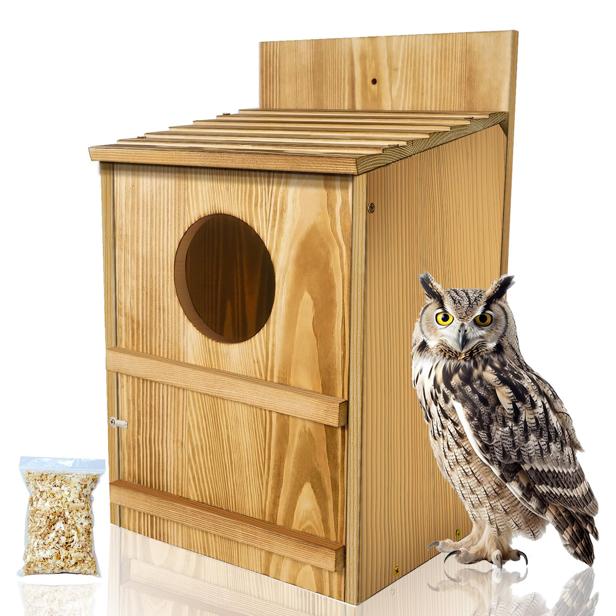 BKISVWCSop owl-house-outdoor offers weather-ready nesting shelter.