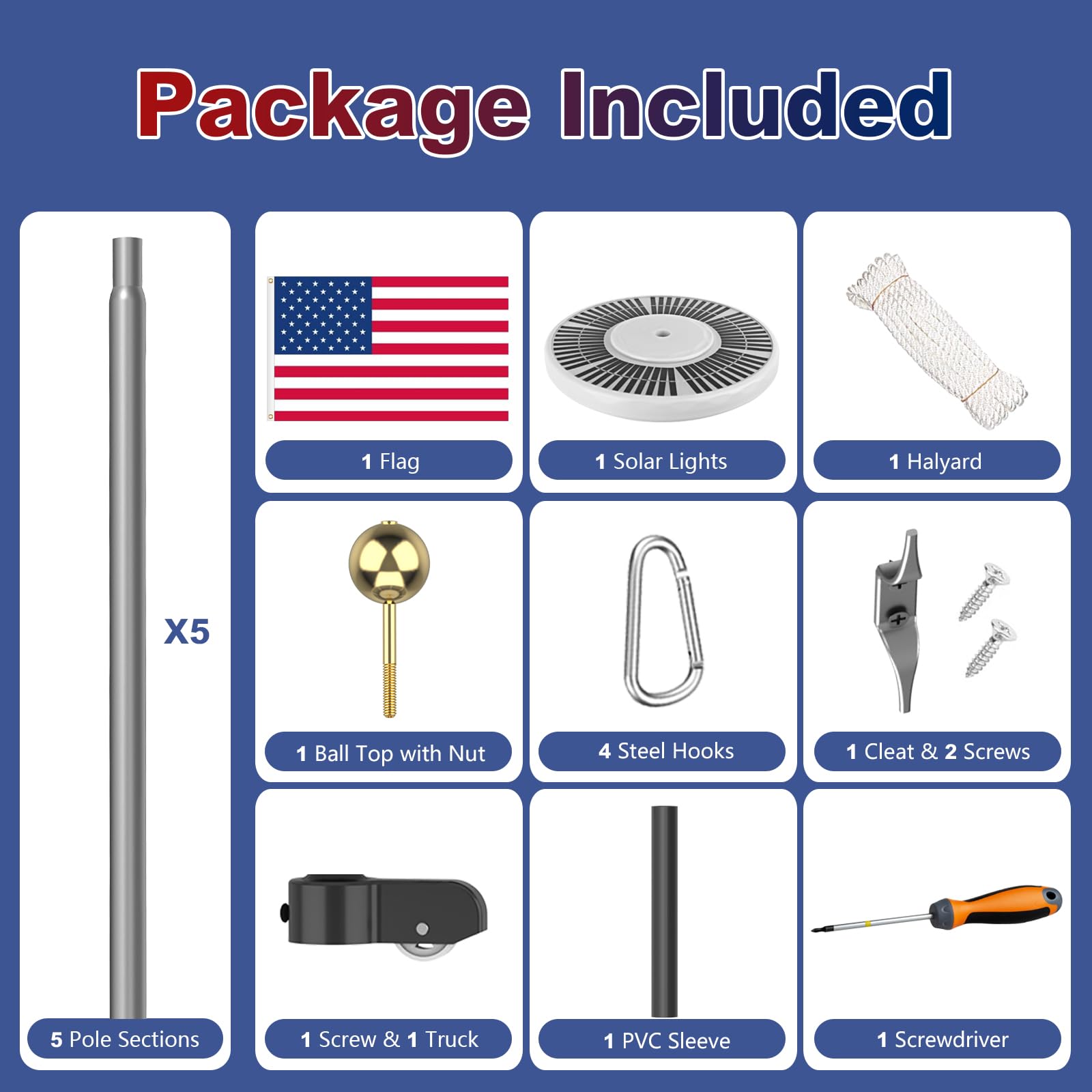 Bknius easy-install flagpole kit ready for quick setup and display