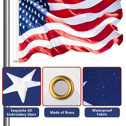 Bknius flagpole 136 bright LEDs offer continuous night illumination.