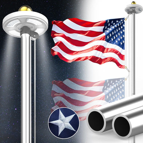 Bknius flagpole with solar light 9in LED illuminating nighttime display