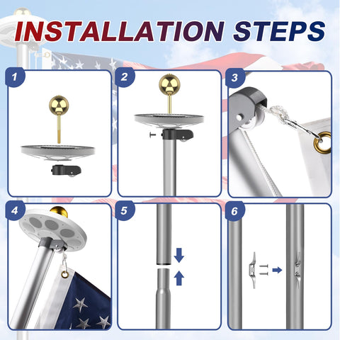 Bknius flagpole USA flag included for quick patriotic display.