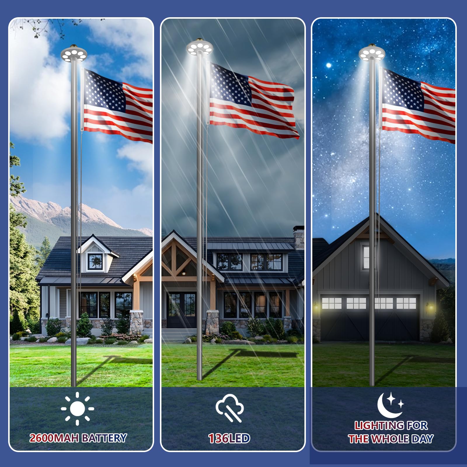 Bknius flagpole weatherproof metal construction resists rain and corrosion outdoors.