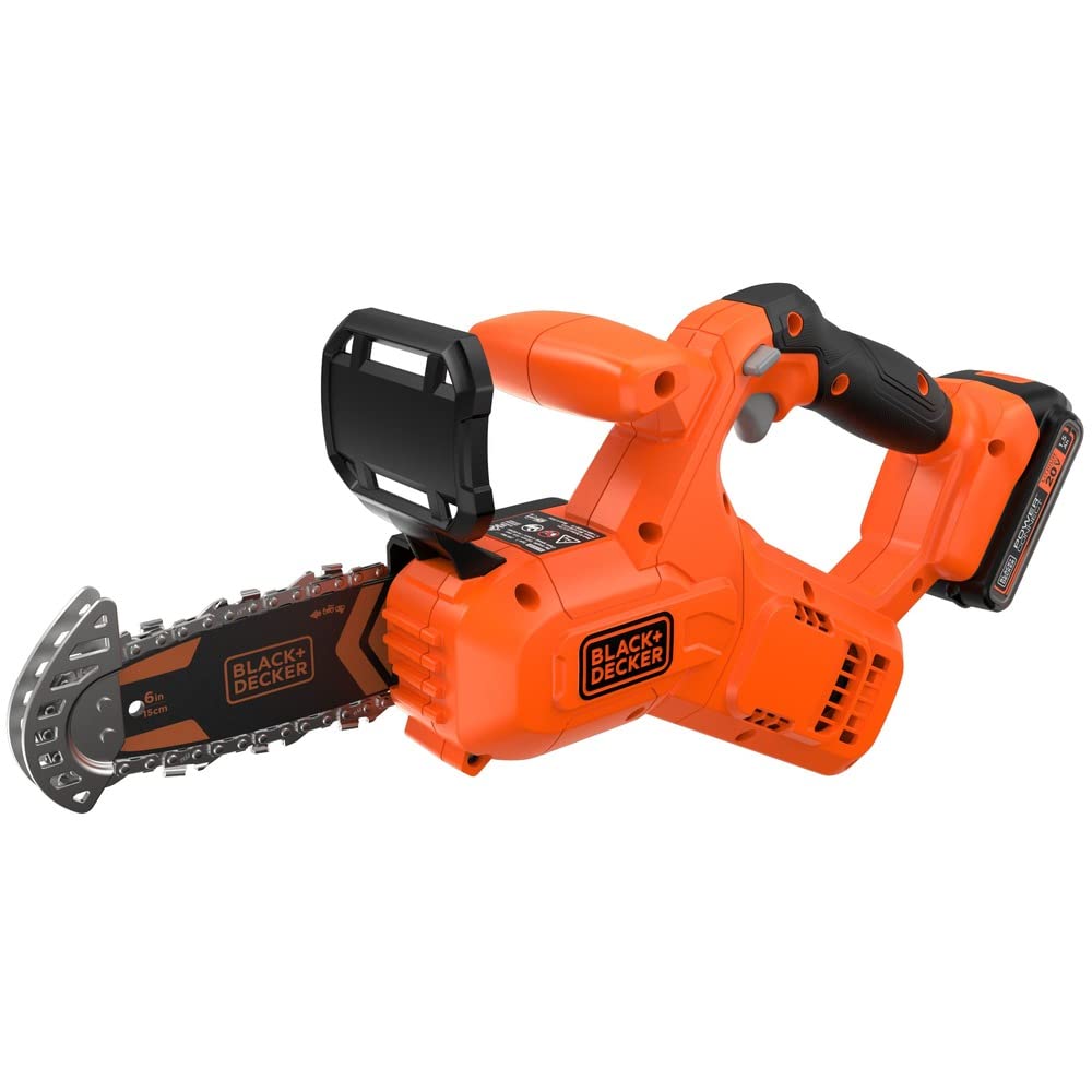 BLACK+DECKER pruning chainsaw kit in hand for cordless pruning on the go