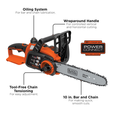 BLACK+DECKER oiling system keeps the chain lubricated during use