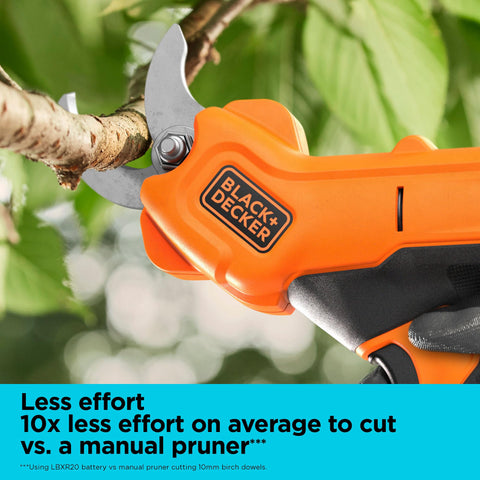 BLACK+DECKER pruner blade-change feature enables fast blade swaps for different jobs.