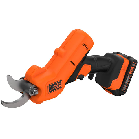 BLACK+DECKER compact design pruner shown for easy storage and portability.