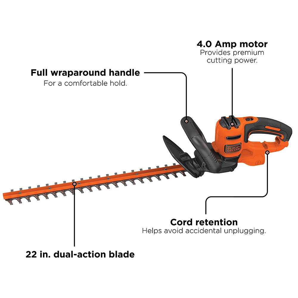 BLACK+DECKER 22-inch dual-action blade delivering smoother cuts with less vibration.