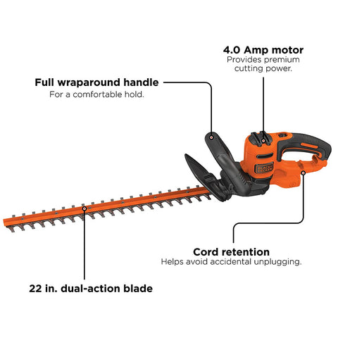 BLACK+DECKER 22-inch dual-action blade delivering smoother cuts with less vibration.