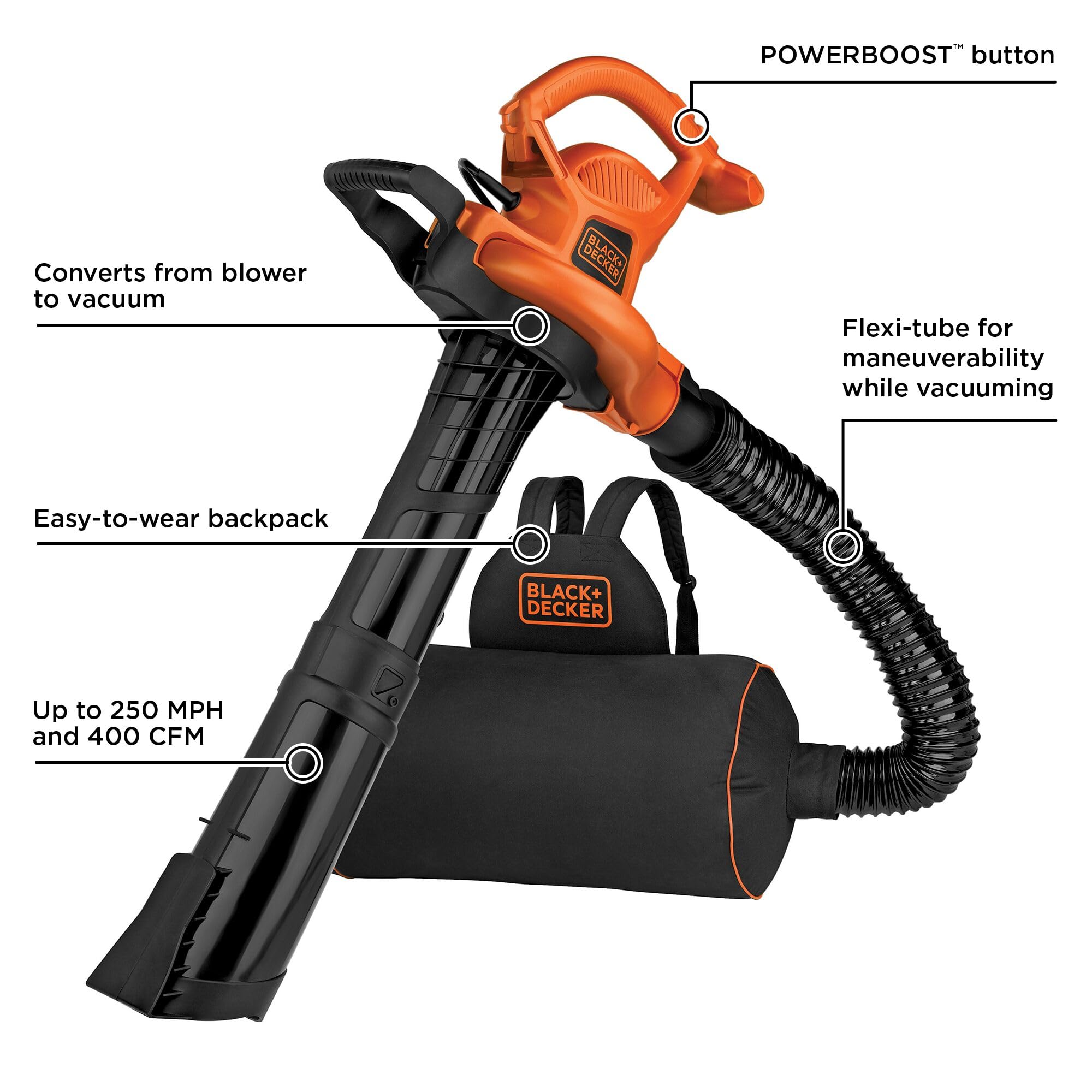 BLACK+DECKER BEBL7000 flexi-tube enables easy maneuvering during vacuuming.