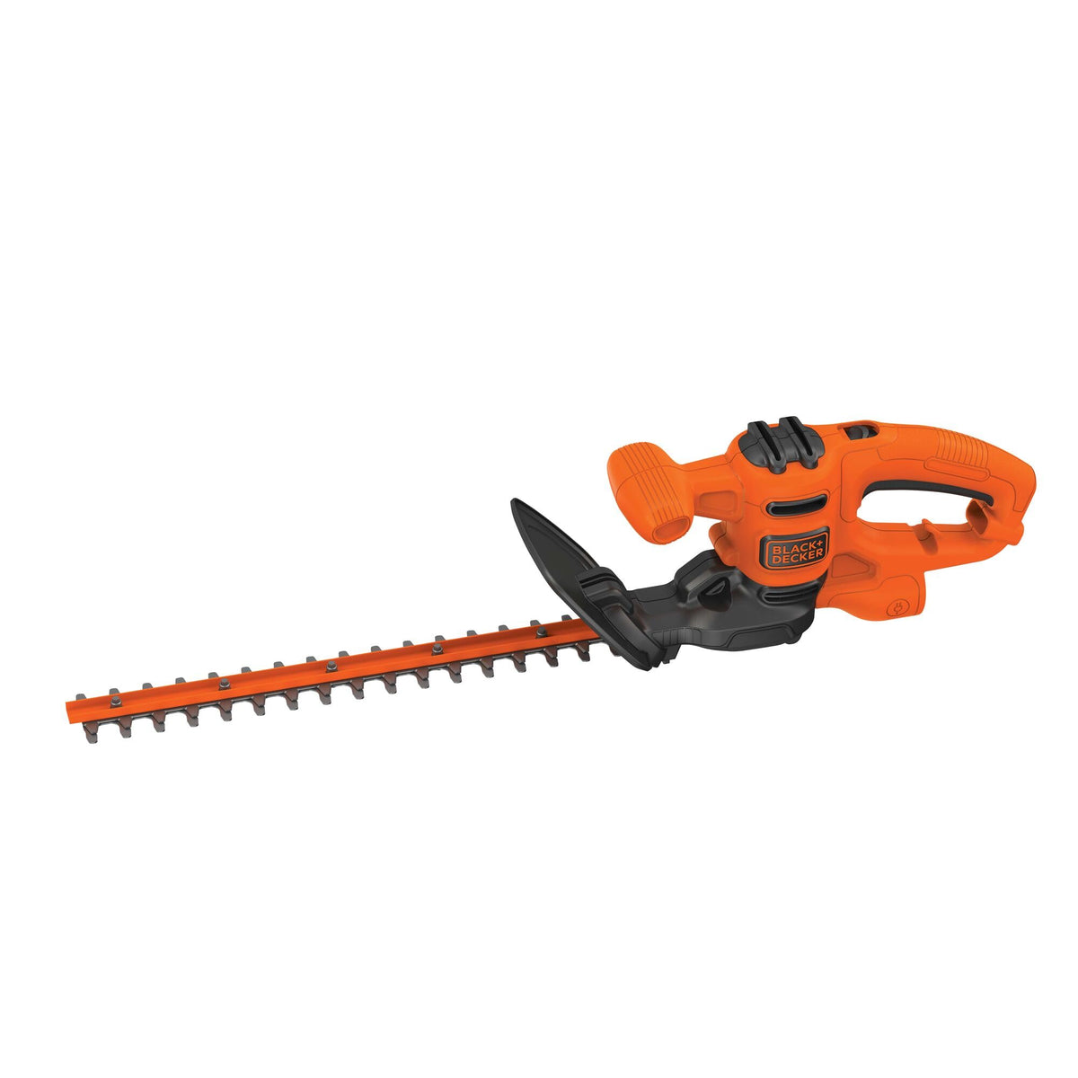BLACK+DECKER BEHT100 handle shown for ergonomic grip and precise trimming.