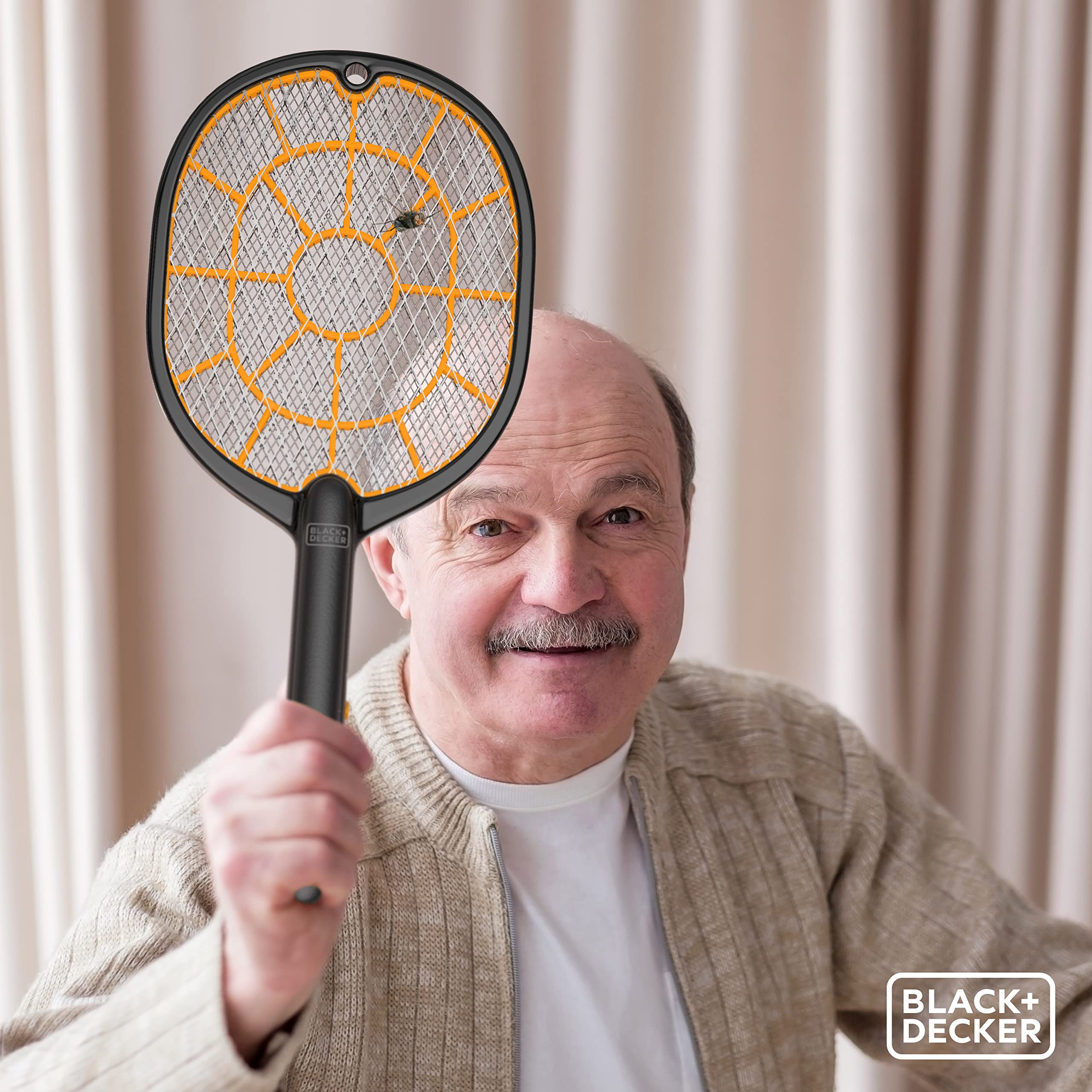BLACK+DECKER Bug Zapper Racket close-up grip for comfortable use.
