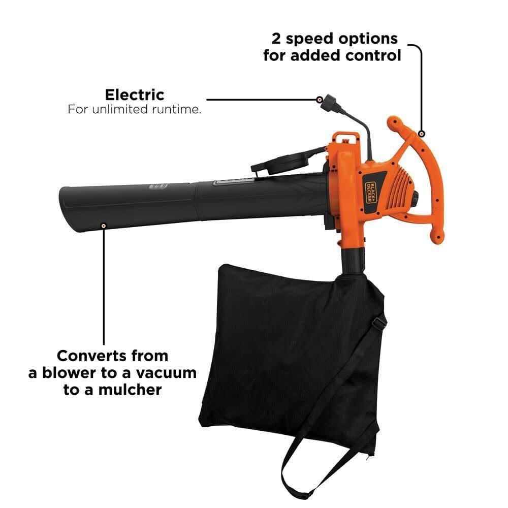 BLACK+DECKER BV3100 300CFM airflow for efficient debris suction.