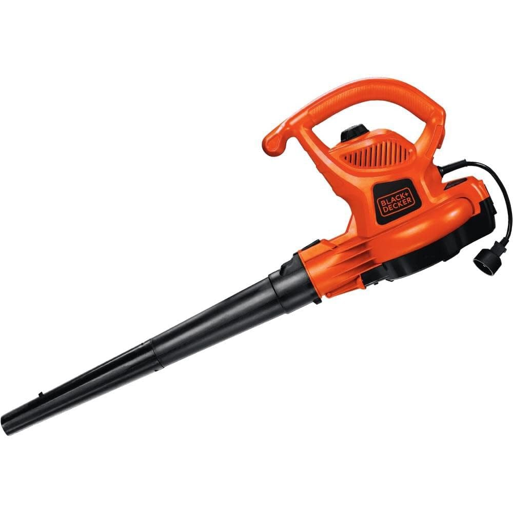 BLACK+DECKER BV3600 in action shows powerful air blast clearing leaves from a walkway.