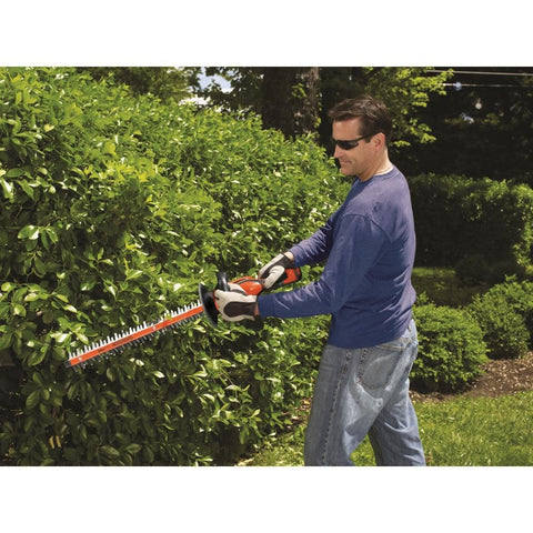 BLACK+DECKER hedge trimmer with 24-inch dual-action blade reduces vibration.