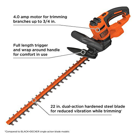 BLACK+DECKER 22-inch blade minimizes vibration for comfortable long sessions.