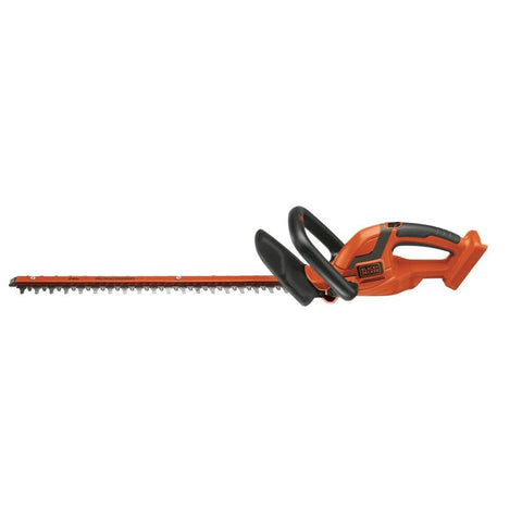 Compact, cordless design of BLACK+DECKER hedge trimmer for easy storage.
