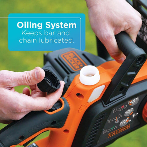 BLACK+DECKER LCS1020B oiling system keeps bar and chain lubricated for smooth cuts.