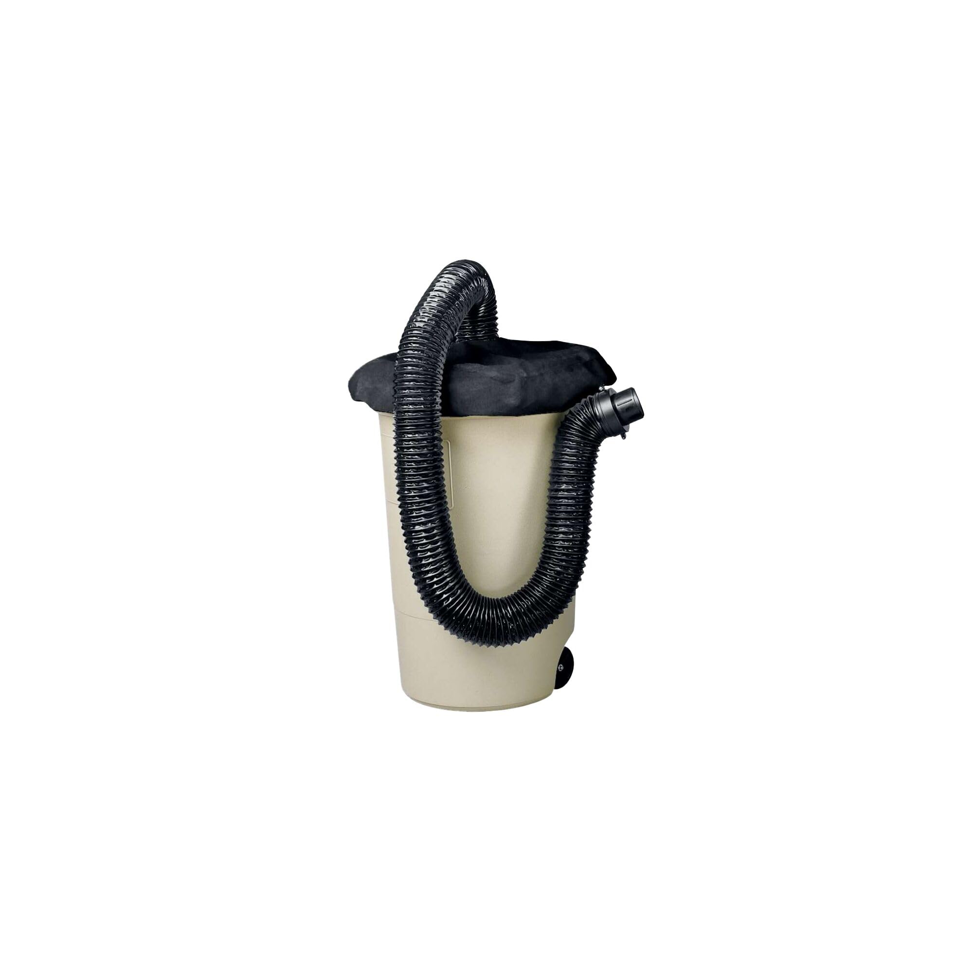 BLACK+DECKER leaf collection hose demonstrates direct leaf deposition into a trash can
