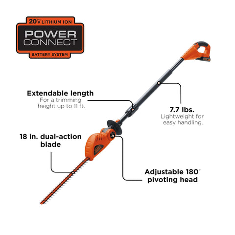 BLACK+DECKER LPHT120 extendable pole reaches up to 11 feet.