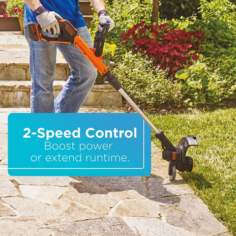 BLACK+DECKER LSTE523 adjustable-height handle improves comfort during use.
