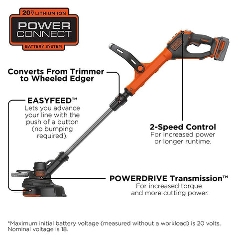 BLACK+DECKER LSTE523 EasyFeed button enables line advance without bumping.