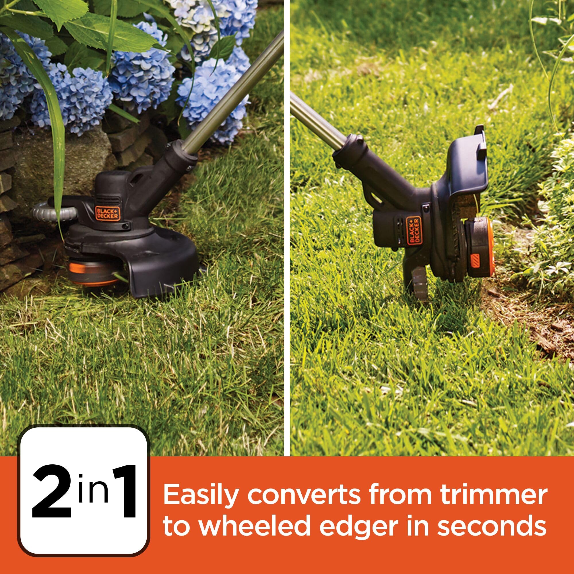 Black+Decker LSTE525 quickly converts from trimmer to wheeled edger.