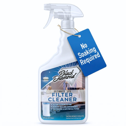 Black Diamond Spa Filter Cleaner spray bottle refreshes dirty spa filters