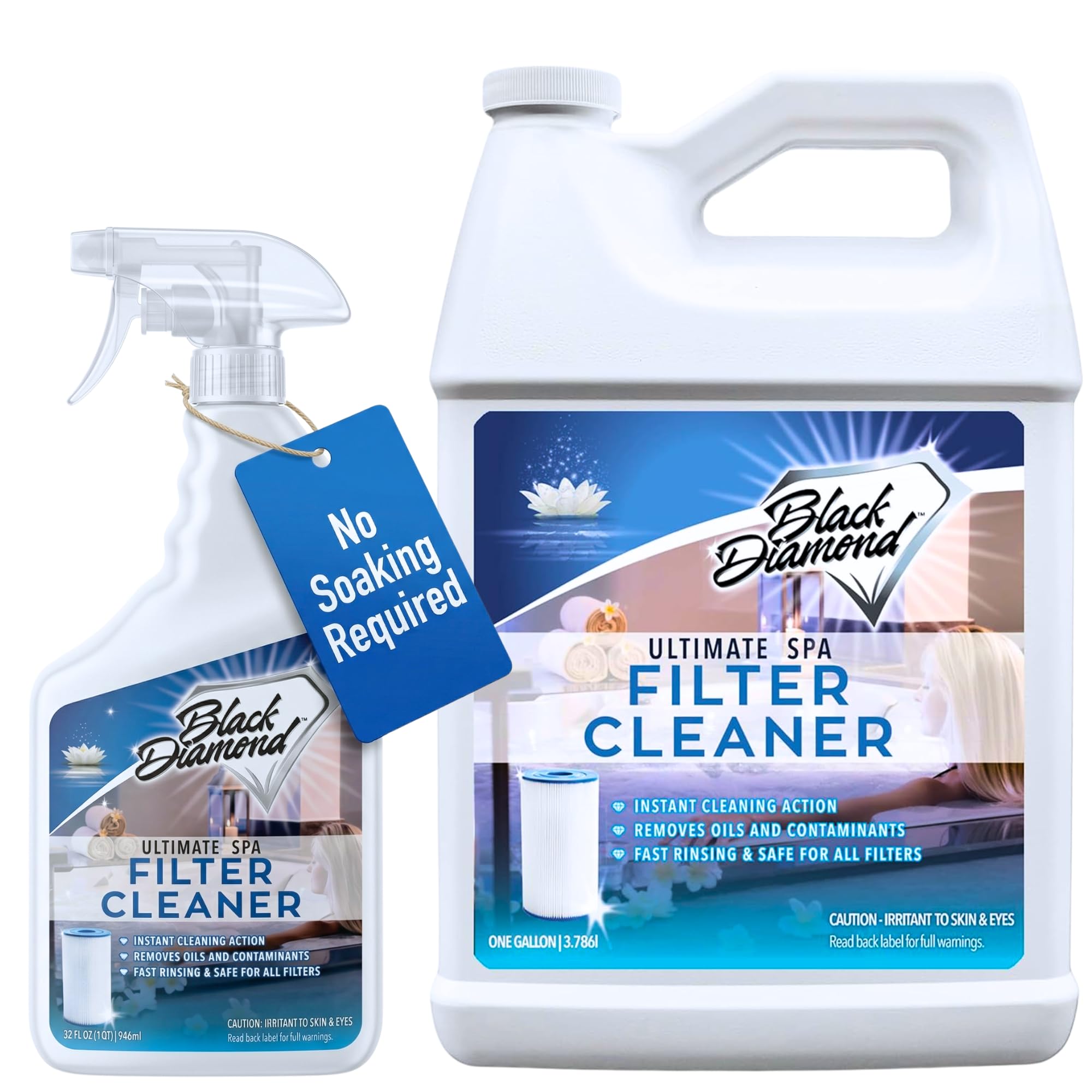 Black Diamond Stoneworks Ultimate Spa Filter Cleaner bottle—ready-to-use for quick cleaning.