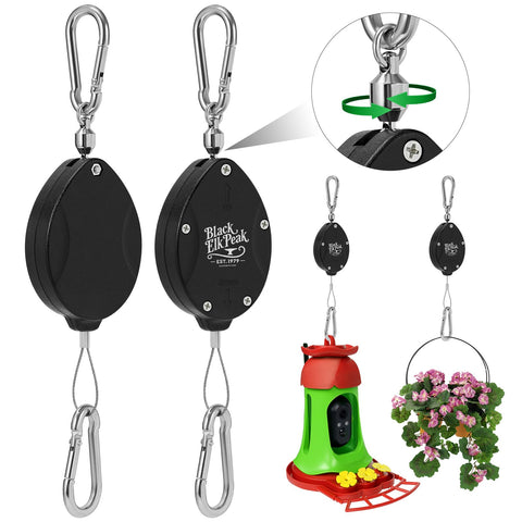 Black Elk Peak plant pulleys with retractable hangers for easy indoor and outdoor hanging