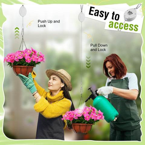 Black Elk Peak retractable hanger extended to 63 inches for easy watering.