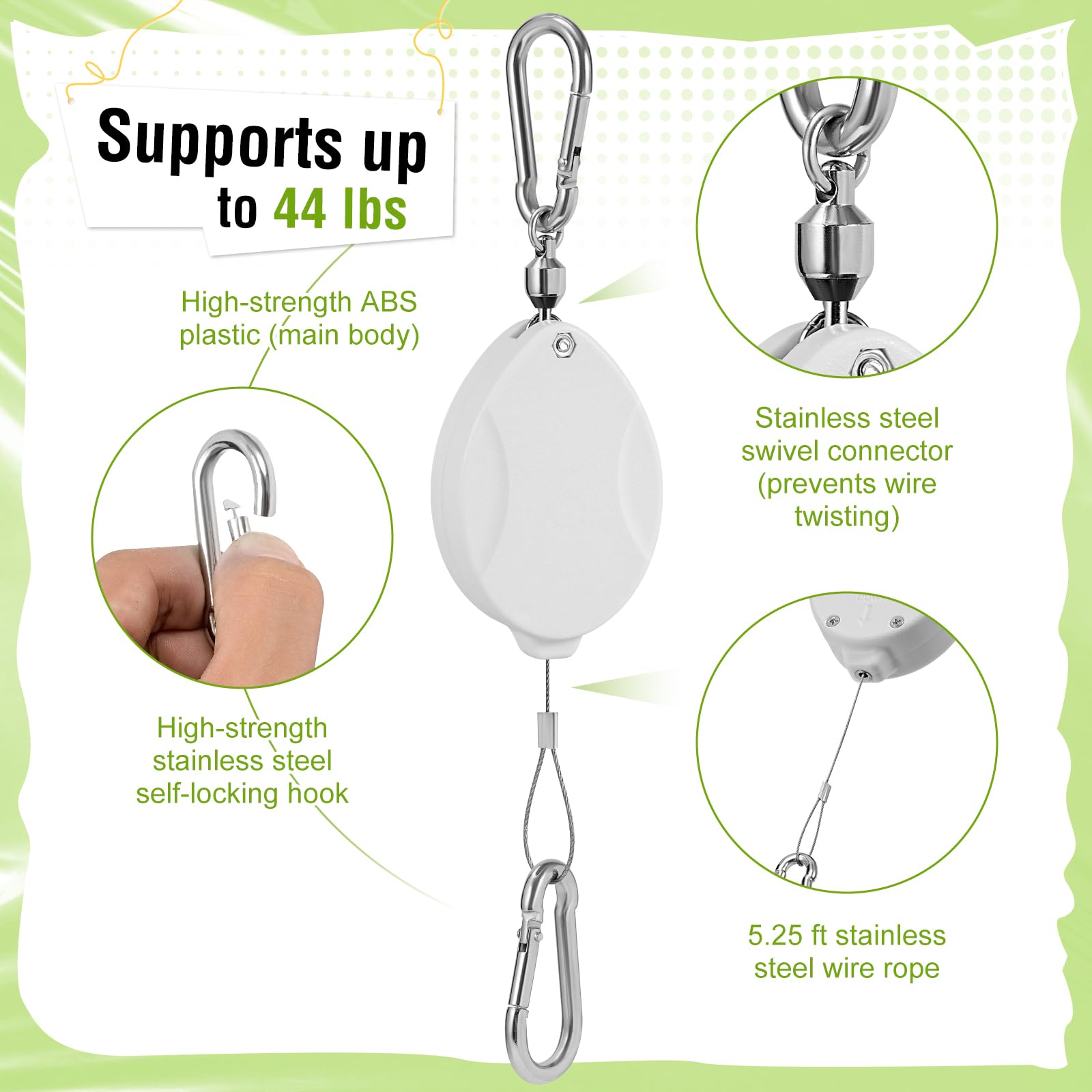 Black Elk Peak stainless steel hook and swivel prevent twisting during operation.