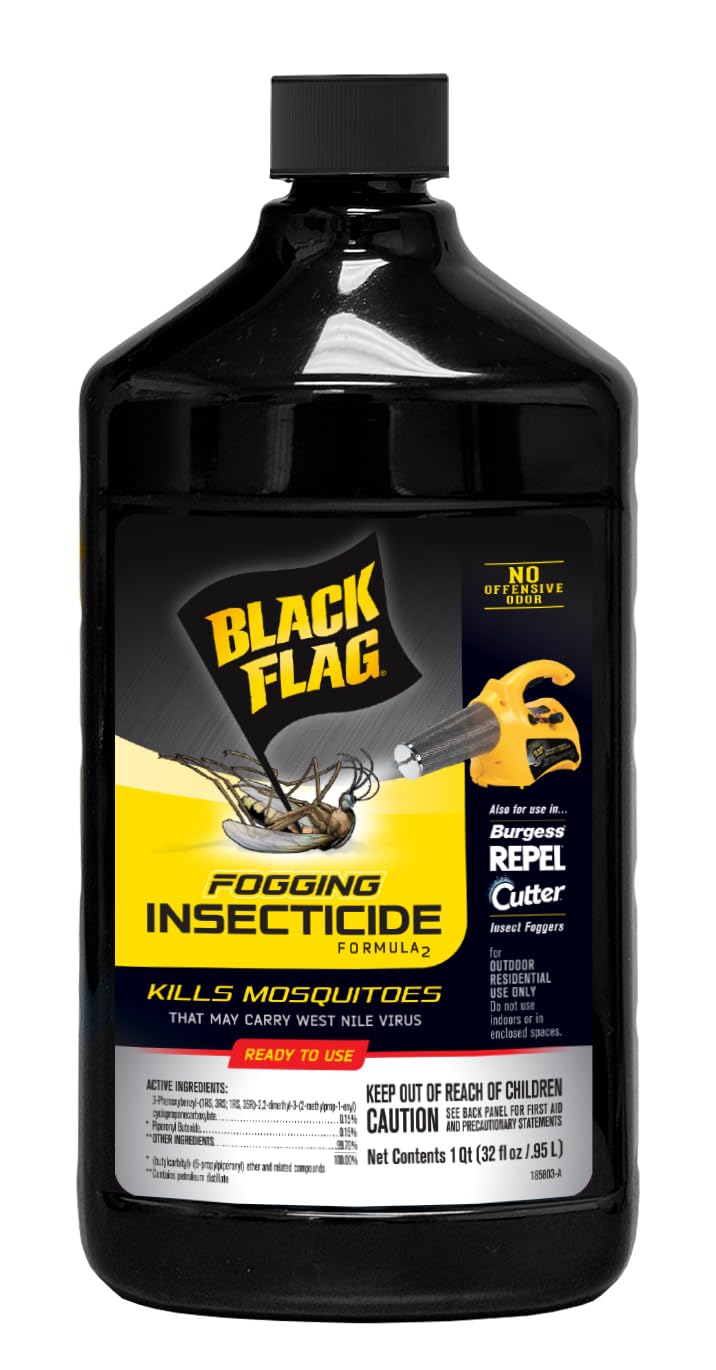 Black Flag 32oz insecticide bottle for outdoor fogging against mosquitoes