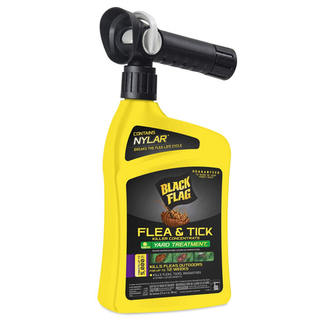 Black Flag 32oz yard-treatment bottle for outdoor pest control kills fleas and ticks.