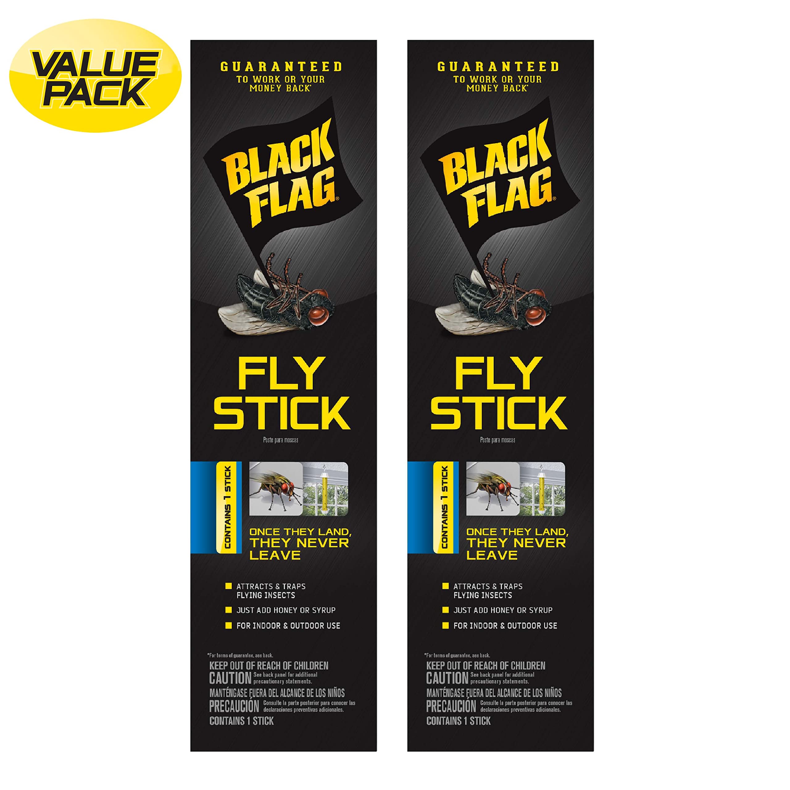 Black Flag Fly Stick suitable for indoor and outdoor use on patios and barns.