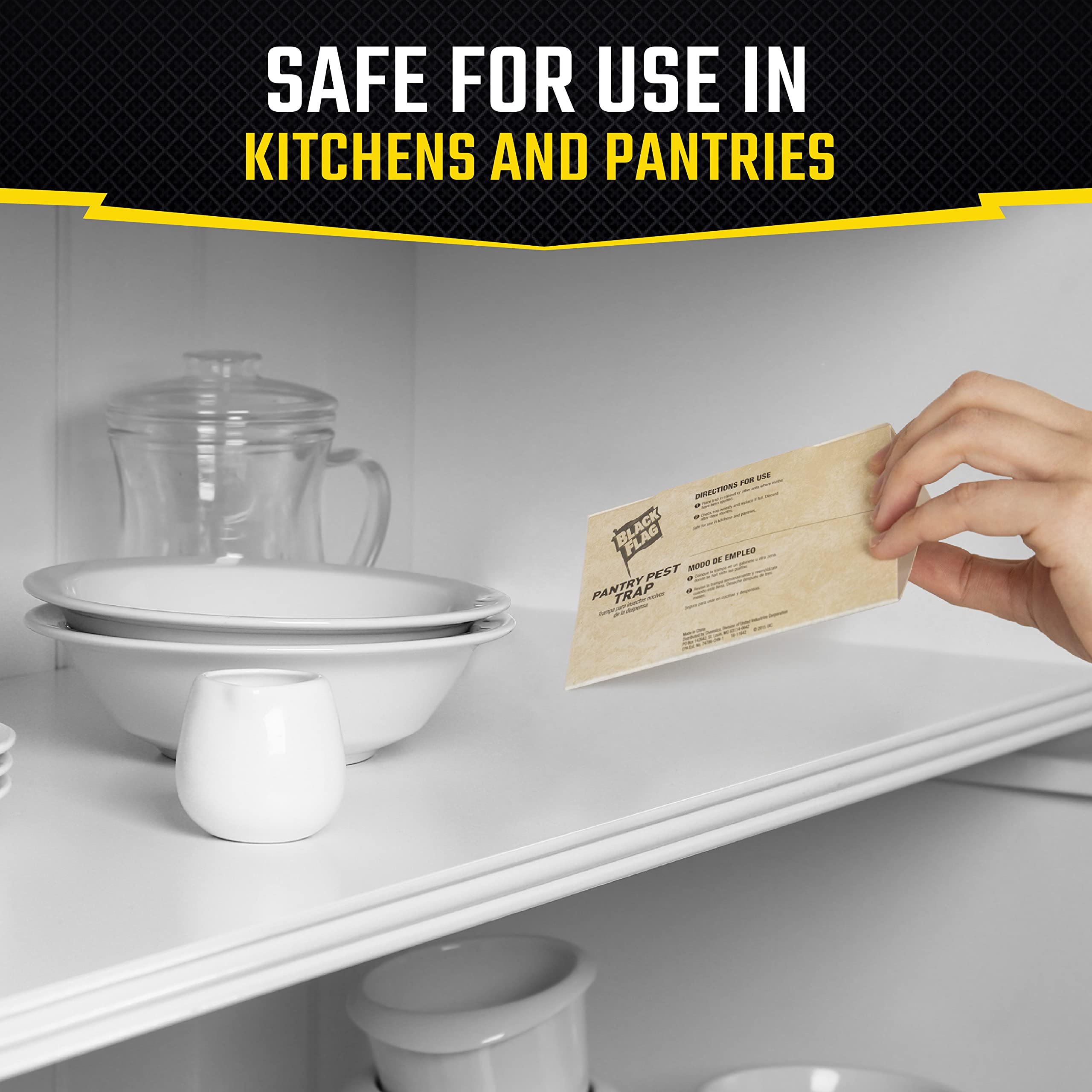 Black Flag trap placed in pantry corner near dried goods.