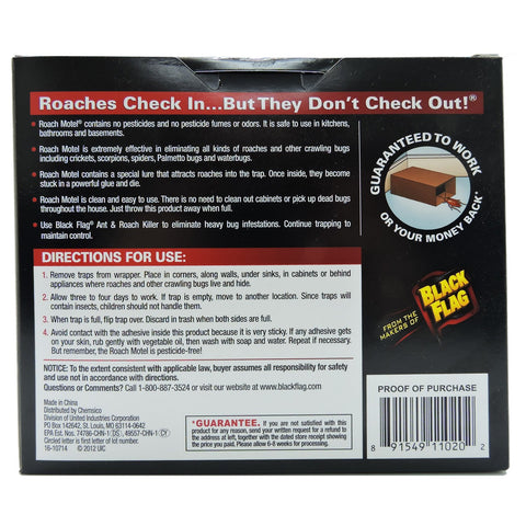Black Flag Roach Motel in kitchen setting, odor-free placement.