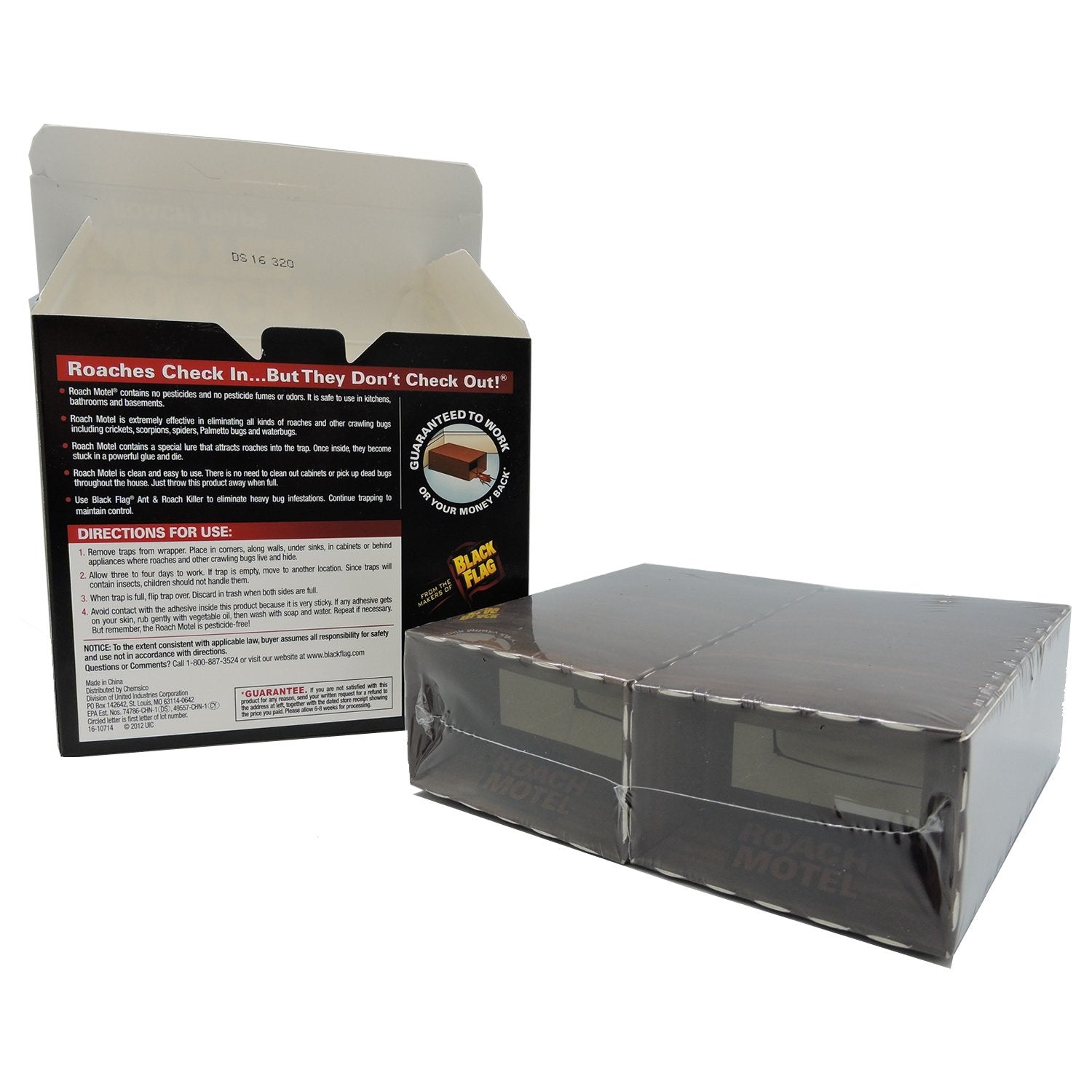 Black Flag Roach Motel multipack shown in pantry, convenient home solution.