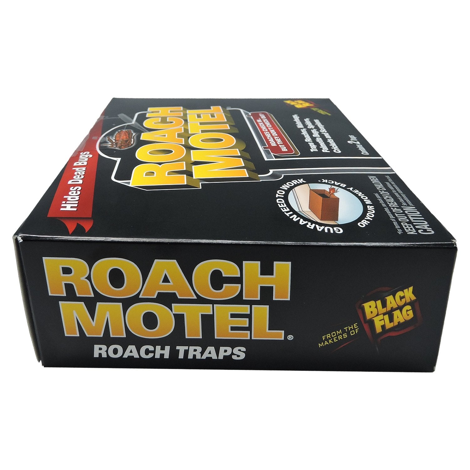 Black Flag Roach Motel trap with lure close shot, attracts roaches.
