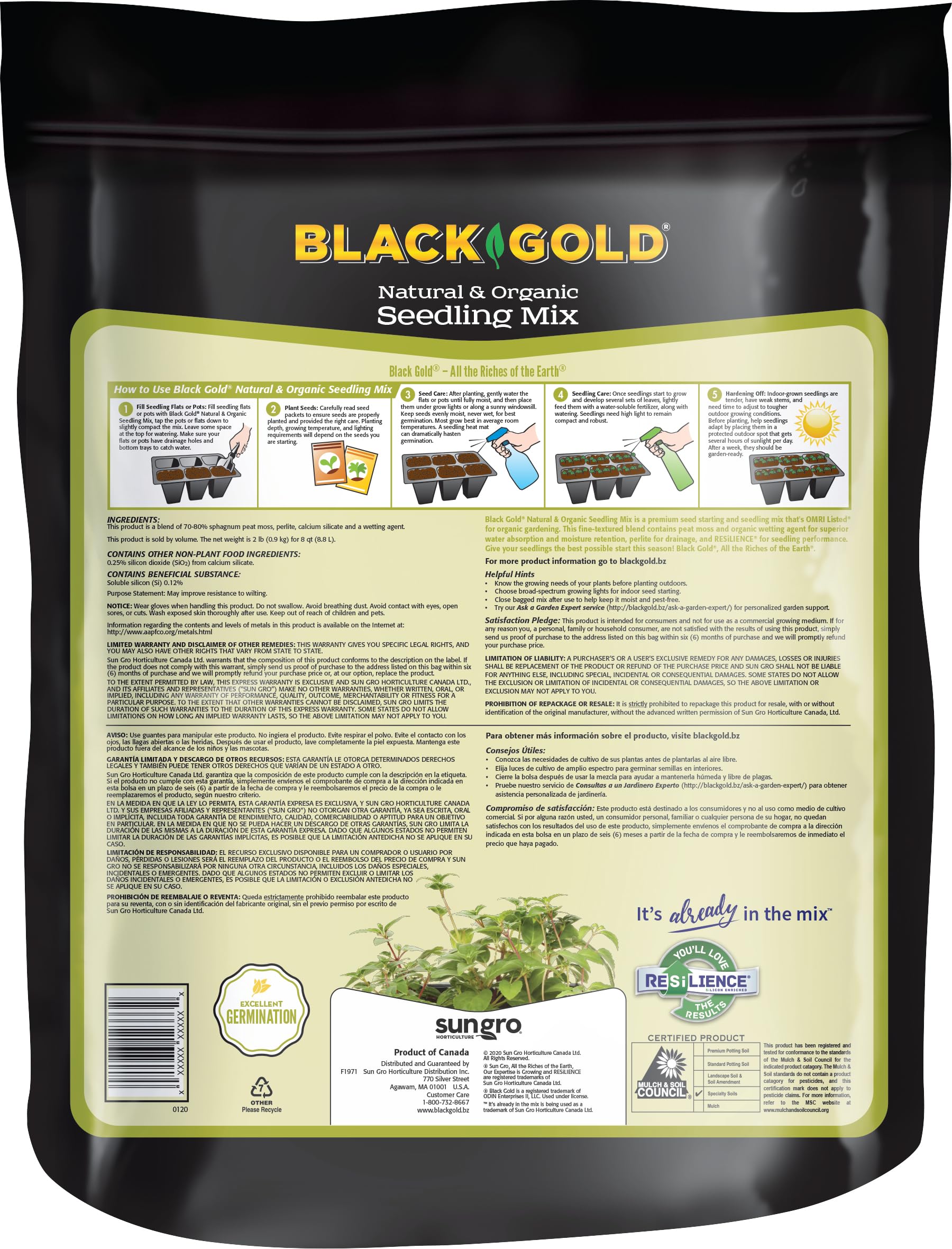 Black Gold Seedling Mix OMRI Listed label supports organic gardening